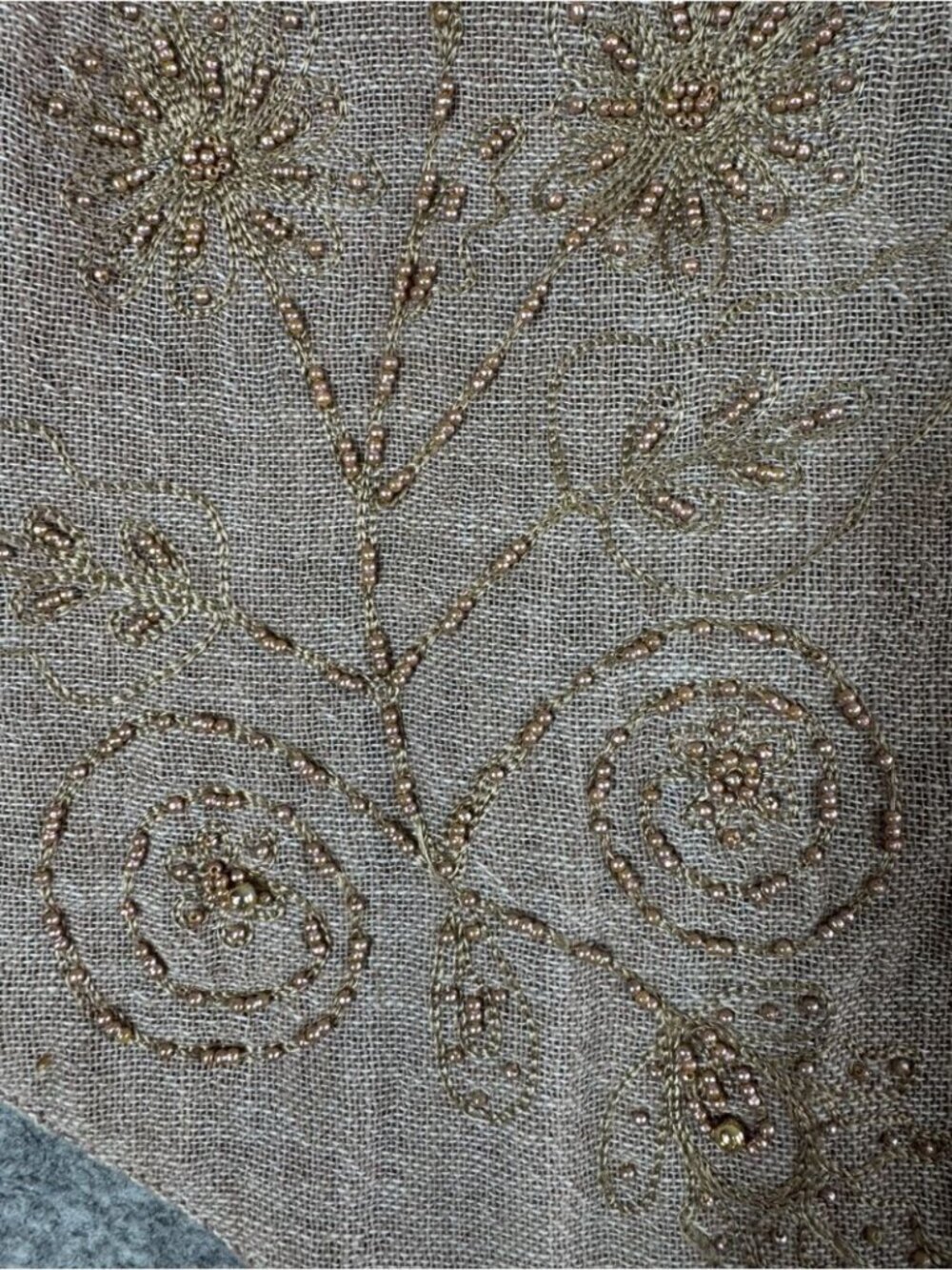 Vintage Beaded Linen Blend Vest Taupe Medium Boho Western Cottagecore Festival - Picture 8 of 16